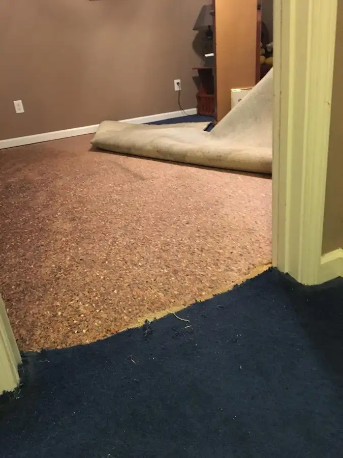 Carpet pad removal revealing water damage during Drying & Dehumidification in Campbell